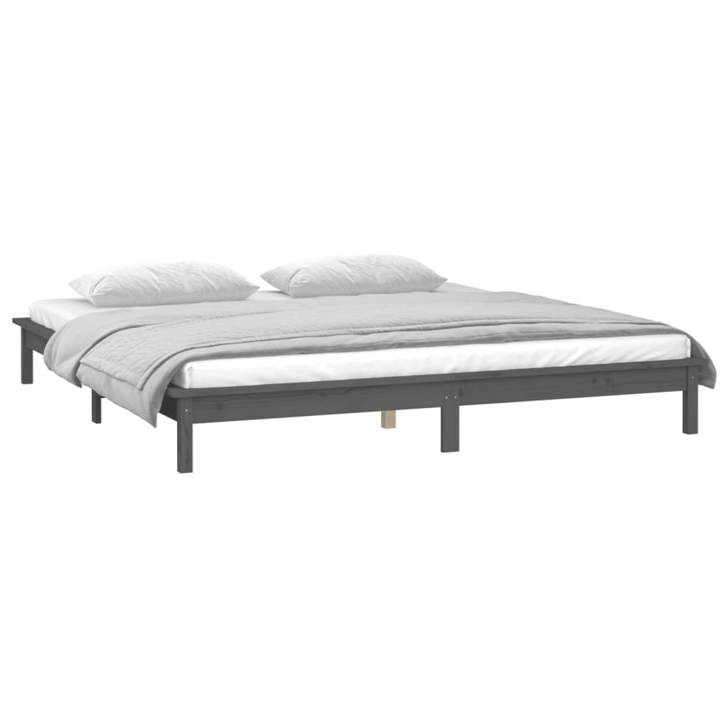 Cadru de pat dublu 4FT6, gri, 135x190 cm, lemn masiv - Lando