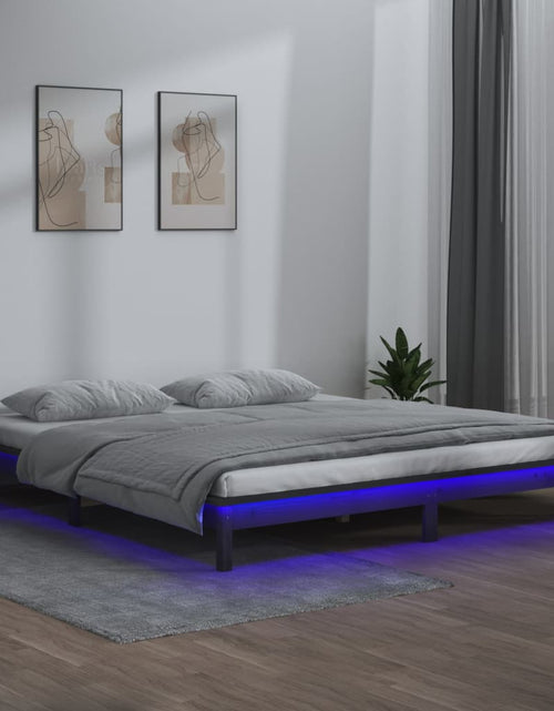 Загрузите изображение в средство просмотра галереи, Cadru de pat cu LED, gri, 140x190 cm, lemn masiv - Lando
