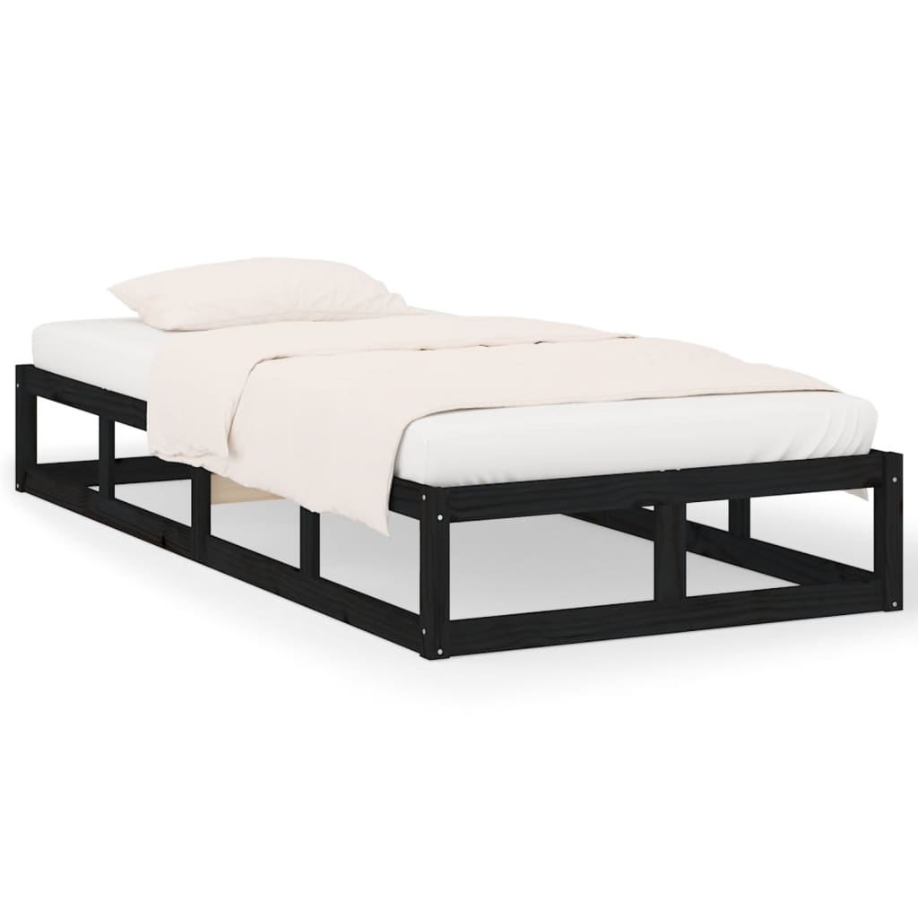 Cadru de pat, negru, 90x200 cm, lemn masiv - Lando