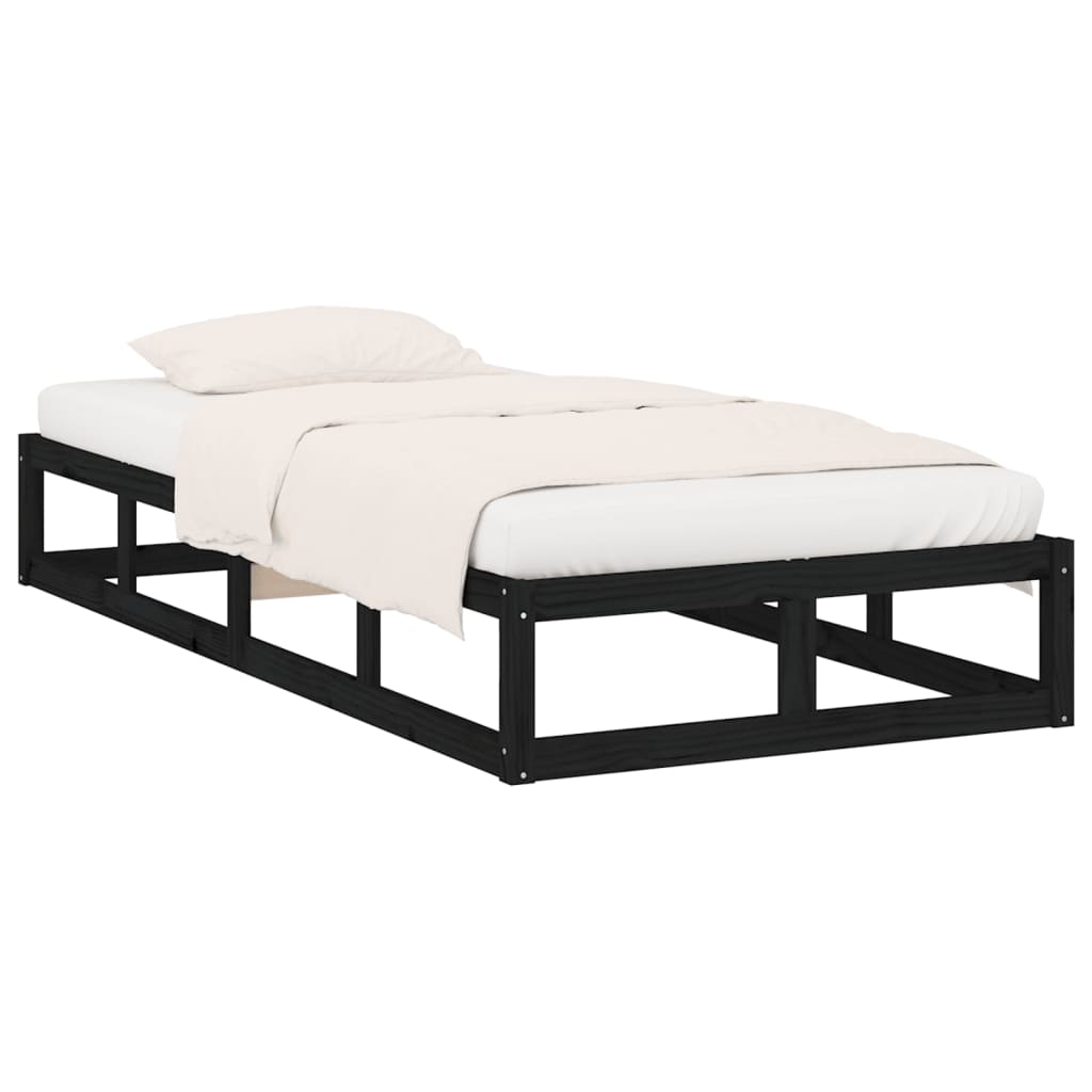 Cadru de pat, negru, 90x200 cm, lemn masiv - Lando