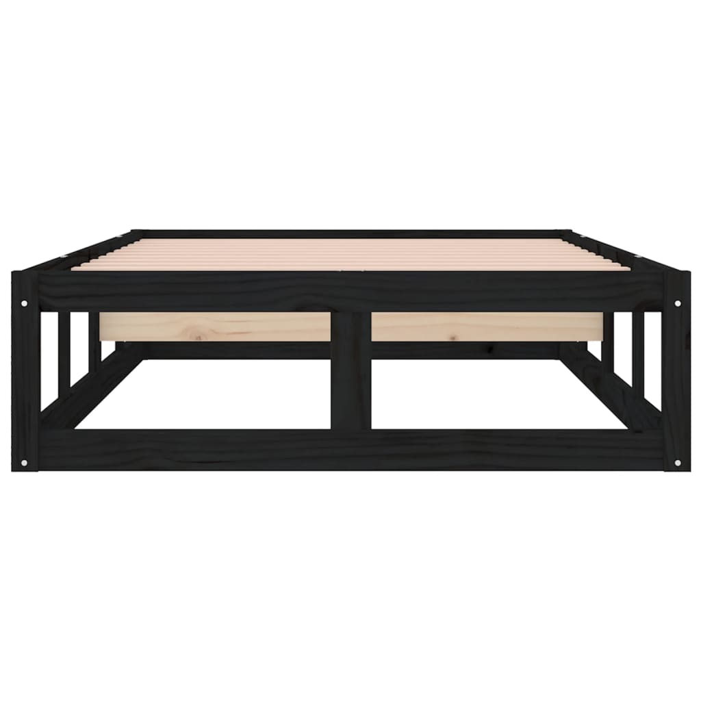 Cadru de pat mic single 2FT6, negru, 75x190 cm, lemn masiv - Lando