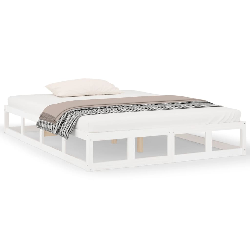Cadru de pat mic dublu 4FT, alb, 120x190 cm, lemn masiv - Lando
