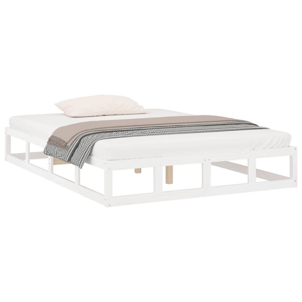 Cadru de pat, alb, 140x190 cm, lemn masiv - Lando