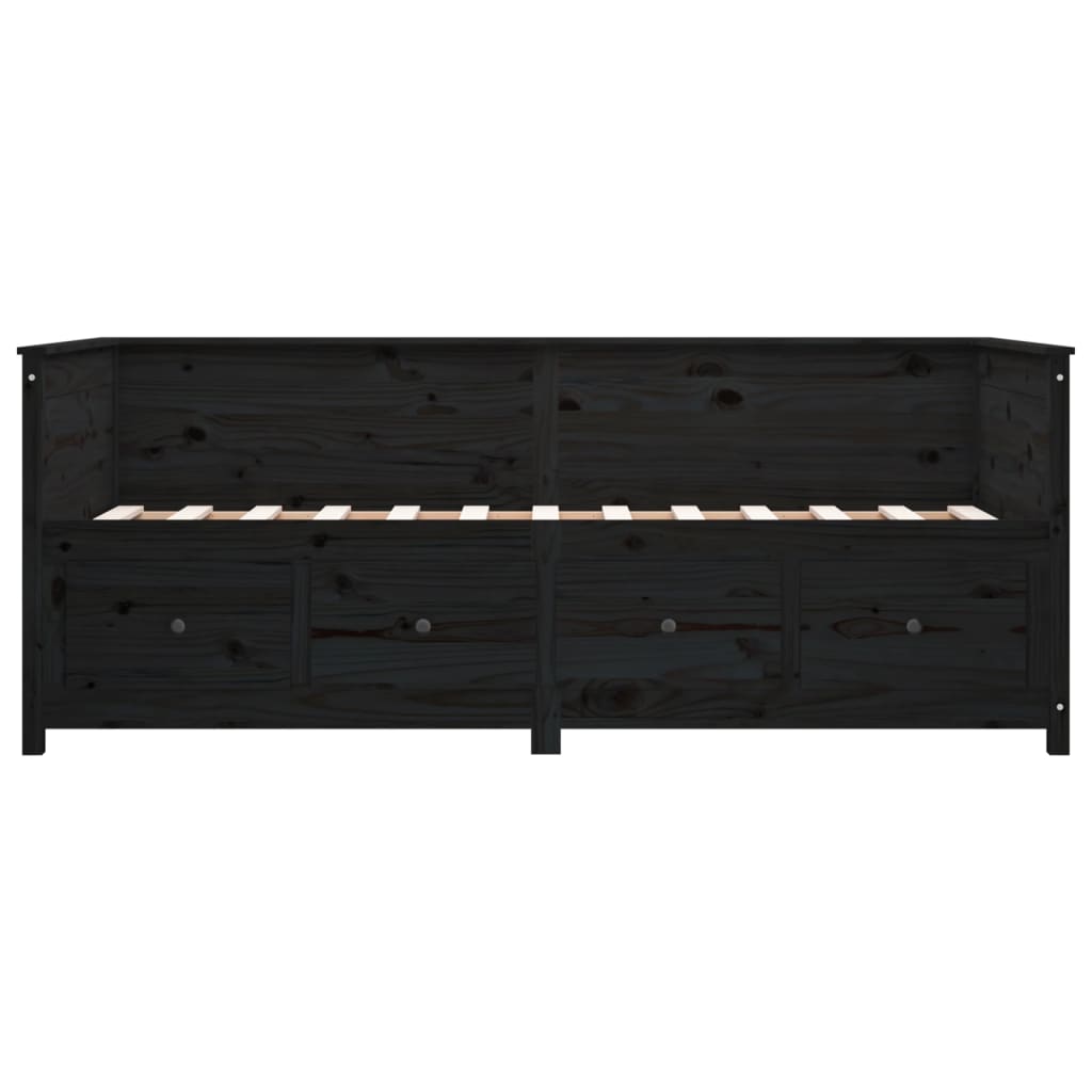 Pat de zi, negru, 75x190 cm, lemn masiv de pin - Lando