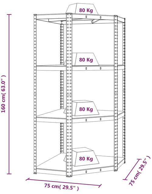 Încărcați imaginea în vizualizatorul Galerie, Raft de colț cu 4 niveluri, argintiu, oțel și lemn compozit - Lando
