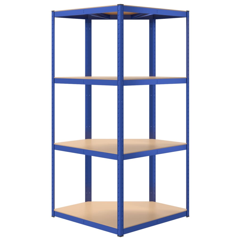 Raft de colț cu 4 niveluri, albastru, oțel și lemn compozit - Lando