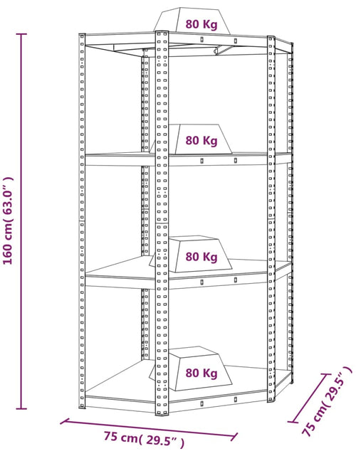 Încărcați imaginea în vizualizatorul Galerie, Raft de colț cu 4 niveluri, albastru, oțel și lemn compozit - Lando
