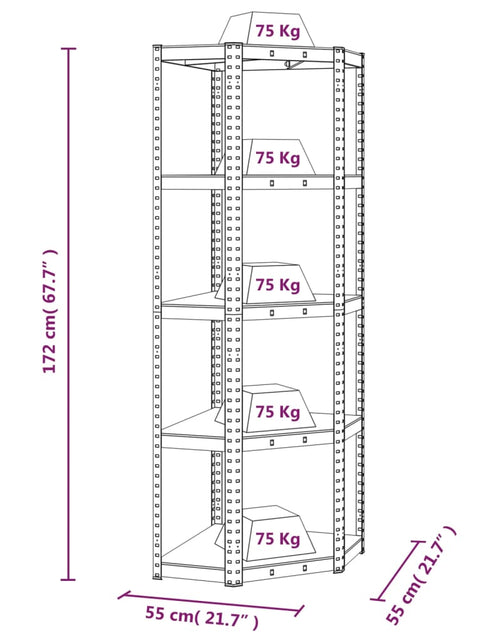 Загрузите изображение в средство просмотра галереи, Raft de colț cu 5 niveluri, argintiu, oțel și lemn prelucrat - Lando
