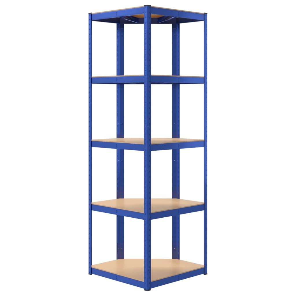 Raft de colț cu 5 niveluri, albastru, oțel și lemn prelucrat - Lando