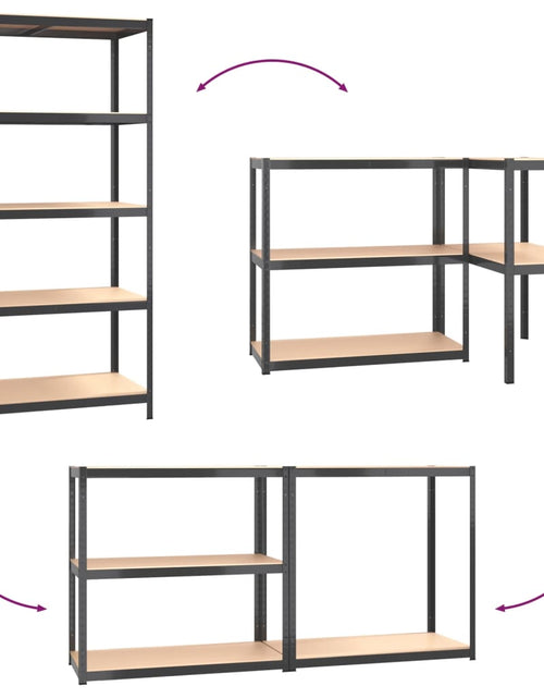 Загрузите изображение в средство просмотра галереи, Rafturi 5 niveluri, 2 buc., antracit, oțel&amp;lemn prelucrat - Lando
