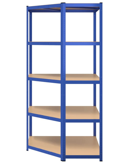 Загрузите изображение в средство просмотра галереи, Raft de colț cu 5 niveluri, albastru, oțel și lemn prelucrat - Lando
