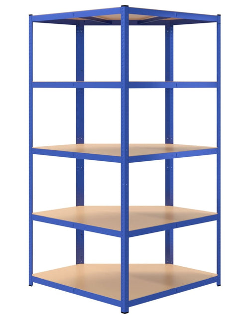 Încărcați imaginea în vizualizatorul Galerie, Raft de colț cu 5 niveluri, albastru, oțel și lemn prelucrat - Lando
