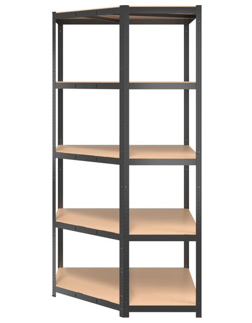 Încărcați imaginea în vizualizatorul Galerie, Raft de colț cu 5 niveluri, antracit, oțel/lemn prelucrat - Lando
