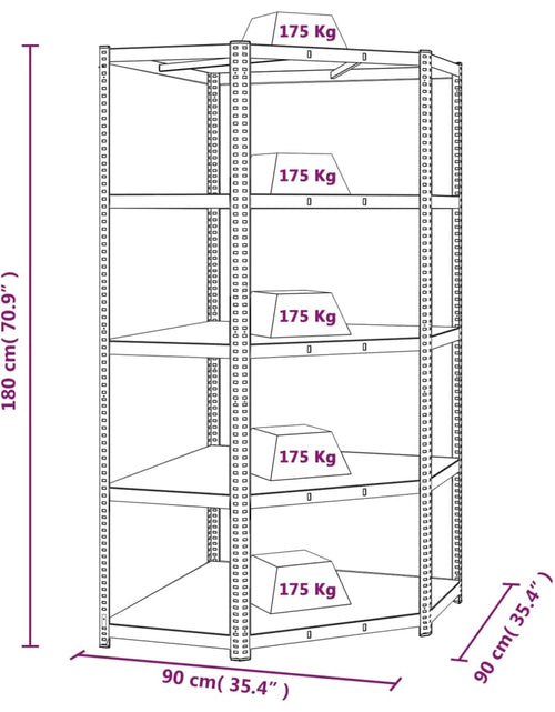 Загрузите изображение в средство просмотра галереи, Raft de colț cu 5 niveluri, antracit, oțel/lemn prelucrat - Lando
