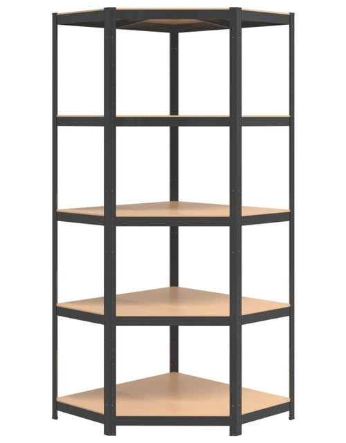 Încărcați imaginea în vizualizatorul Galerie, Raft de colț cu 5 niveluri, antracit, oțel/lemn prelucrat - Lando
