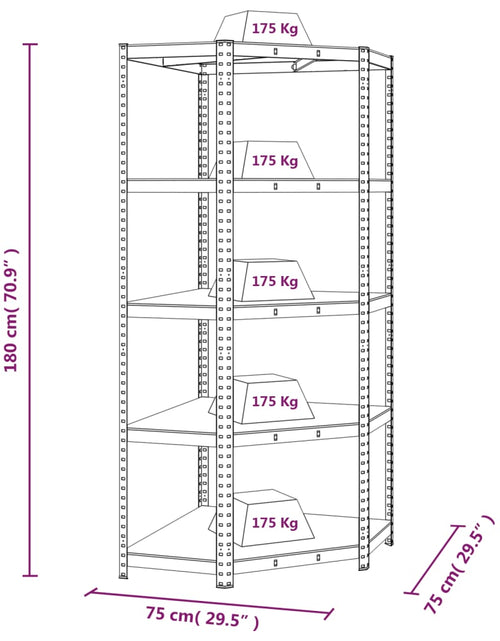 Загрузите изображение в средство просмотра галереи, Raft de colț cu 5 niveluri, antracit, oțel/lemn prelucrat - Lando
