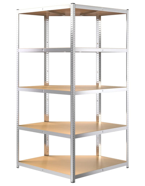 Încărcați imaginea în vizualizatorul Galerie, Raft de colț cu 5 niveluri, argintiu, oțel și lemn prelucrat - Lando
