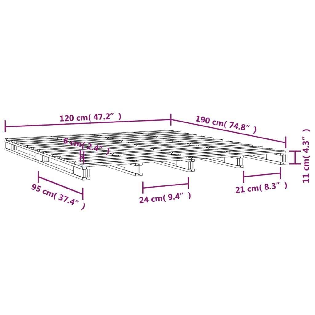 Pat din paleți Small Double 4FT maro miere 120x190 cm lemn pin - Lando