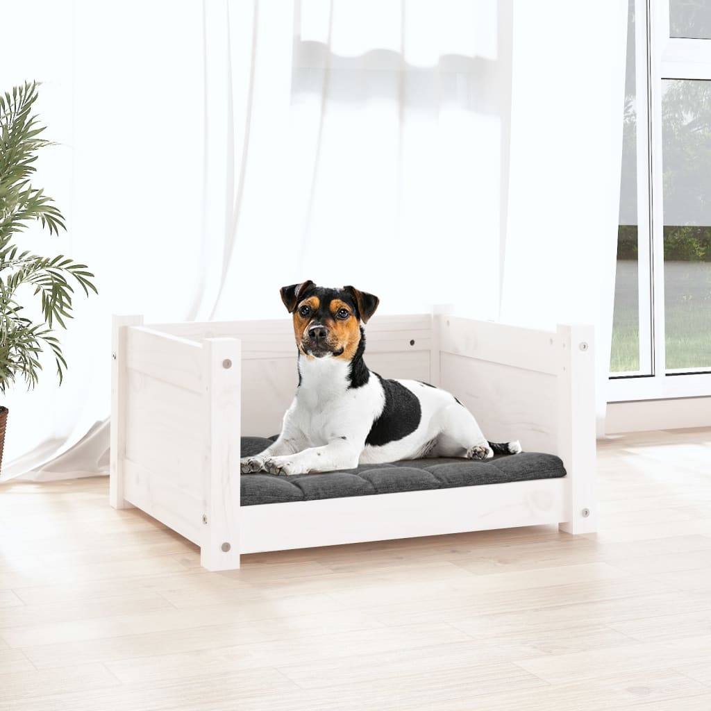 Pat pentru câini, alb, 55,5x45,5x28 cm, lemn masiv de pin - Lando