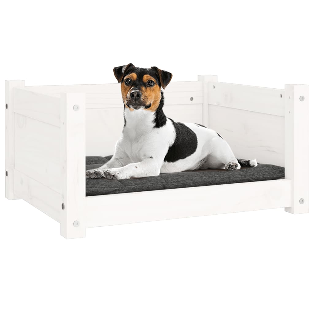 Pat pentru câini, alb, 55,5x45,5x28 cm, lemn masiv de pin - Lando