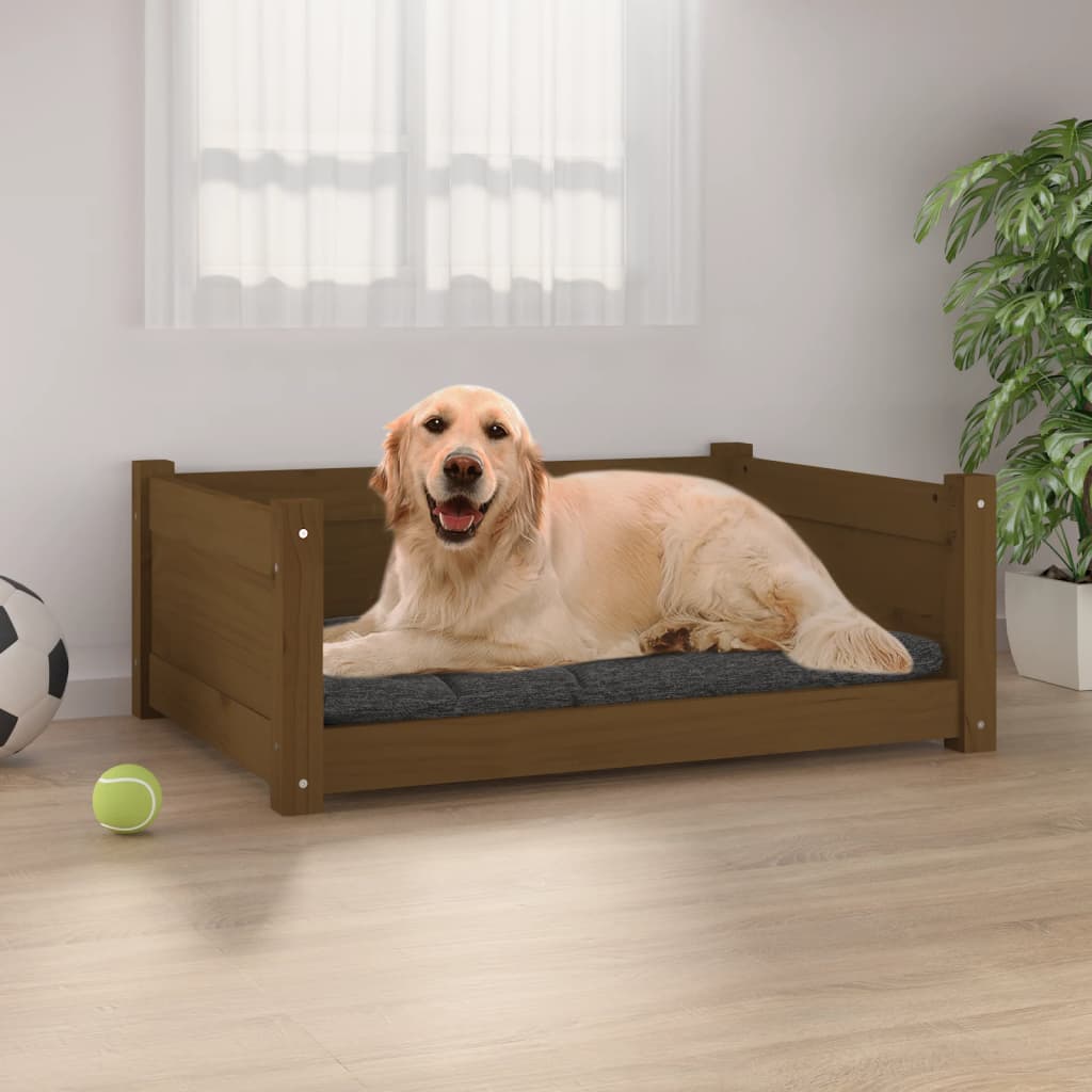Pat pentru câini, maro, 75,5x55,5x28 cm, lemn masiv de pin - Lando