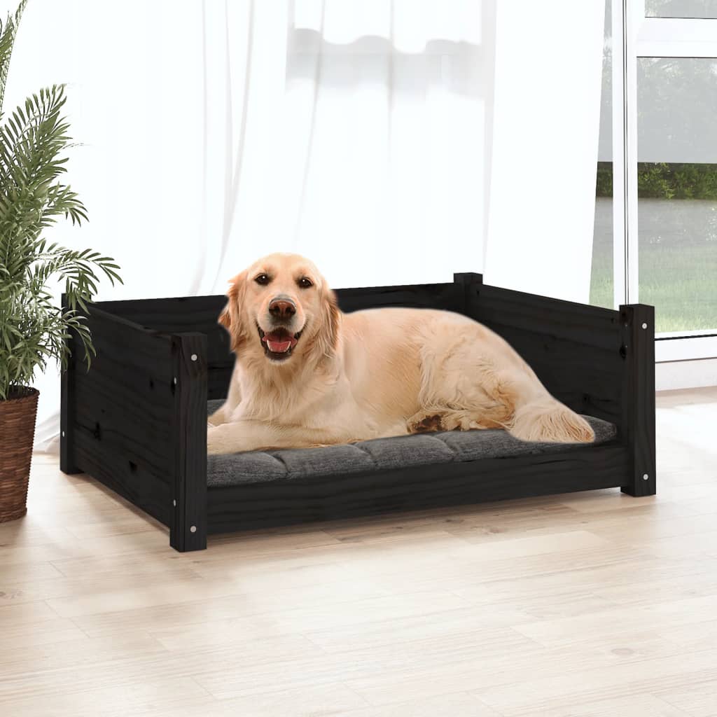 Pat pentru câini, negru, 75,5x55,5x28 cm, lemn masiv de pin - Lando