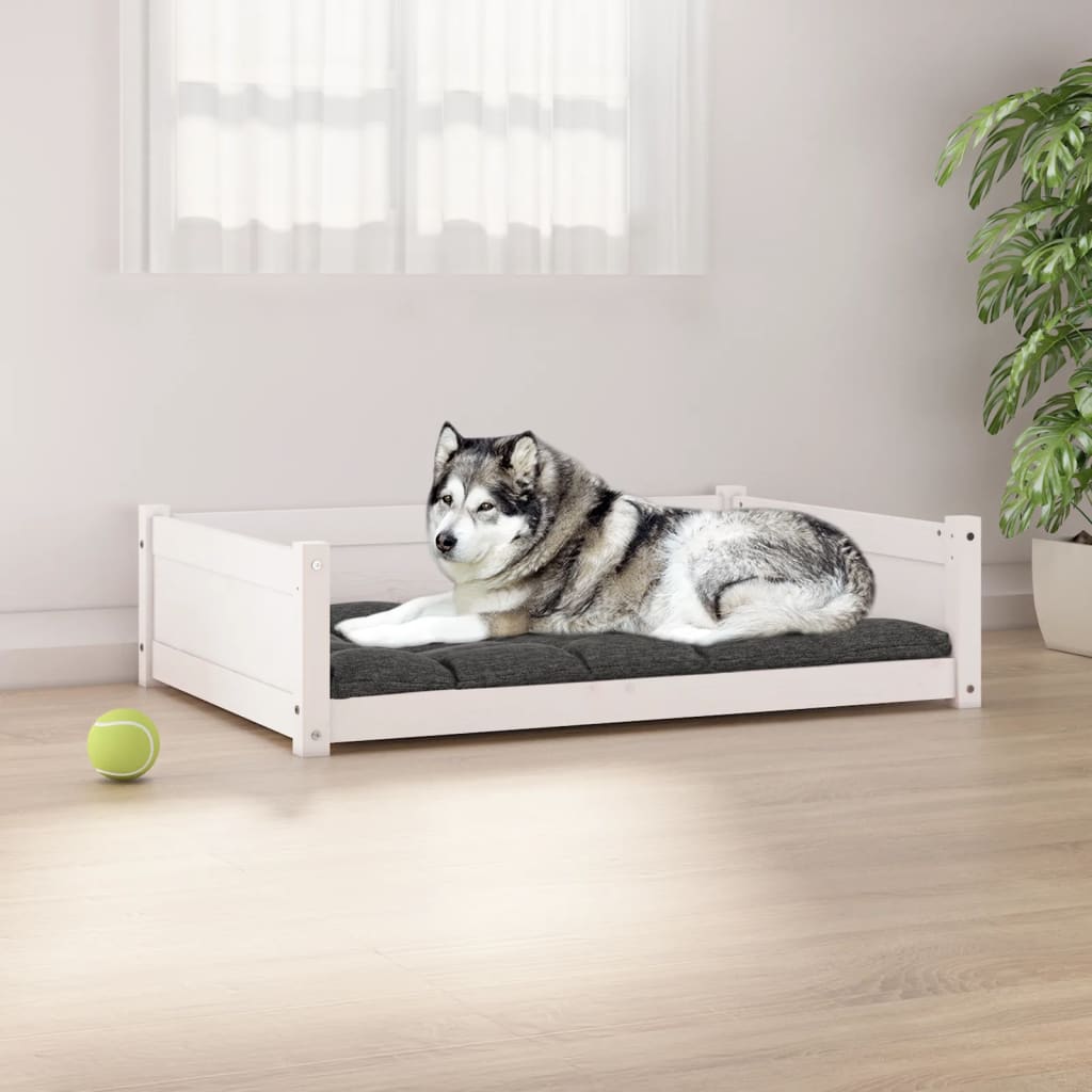 Pat pentru câini, alb, 105,5x75,5x28 cm, lemn masiv de pin - Lando