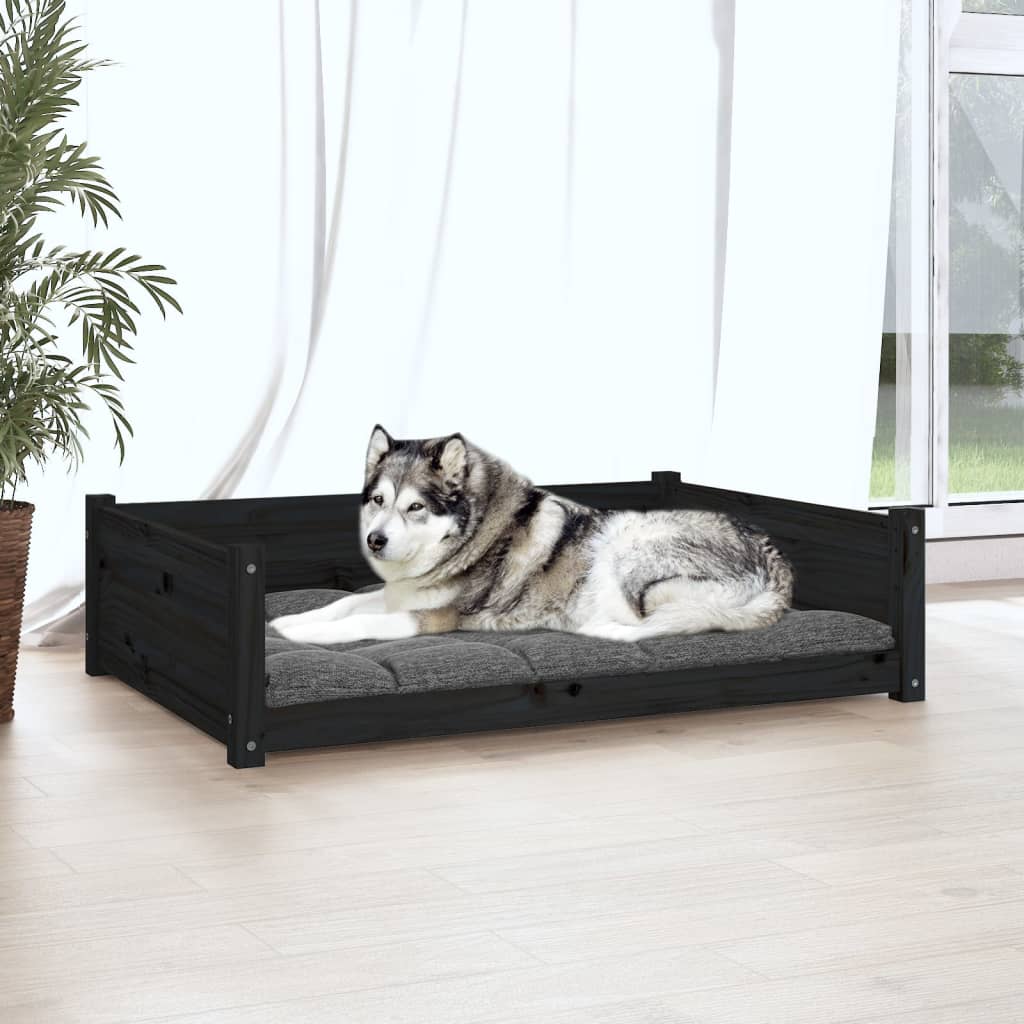 Pat pentru câini, negru, 105,5x75,5x28 cm, lemn masiv de pin - Lando