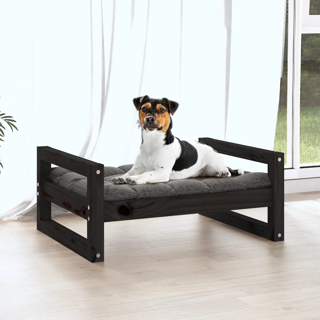 Pat pentru câini, negru, 55,5x45,5x28 cm, lemn masiv de pin - Lando