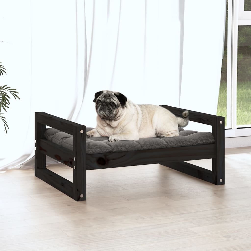 Pat pentru câini, negru, 65,5x50,5x28 cm, lemn masiv de pin - Lando