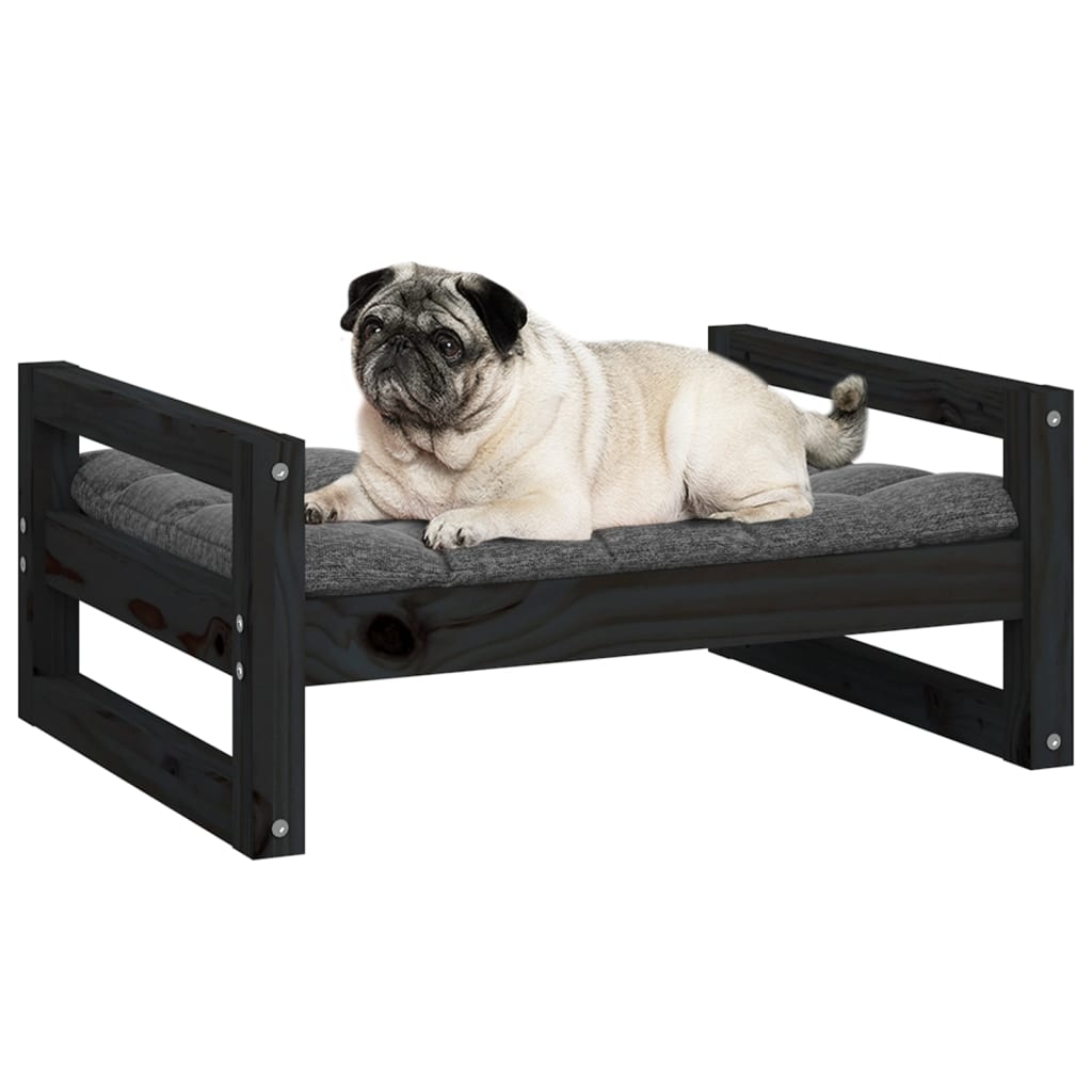 Pat pentru câini, negru, 65,5x50,5x28 cm, lemn masiv de pin - Lando