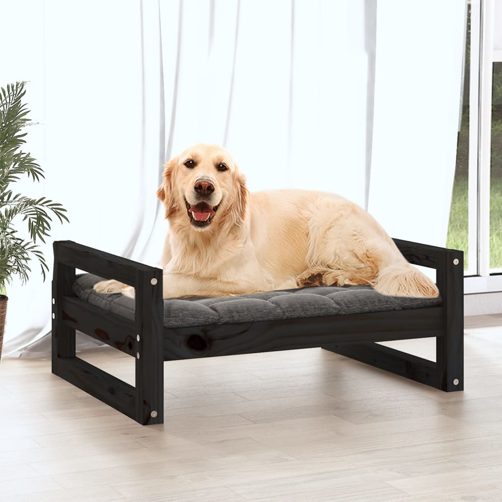 Pat pentru câini, negru, 75,5x55,5x28 cm, lemn masiv de pin - Lando
