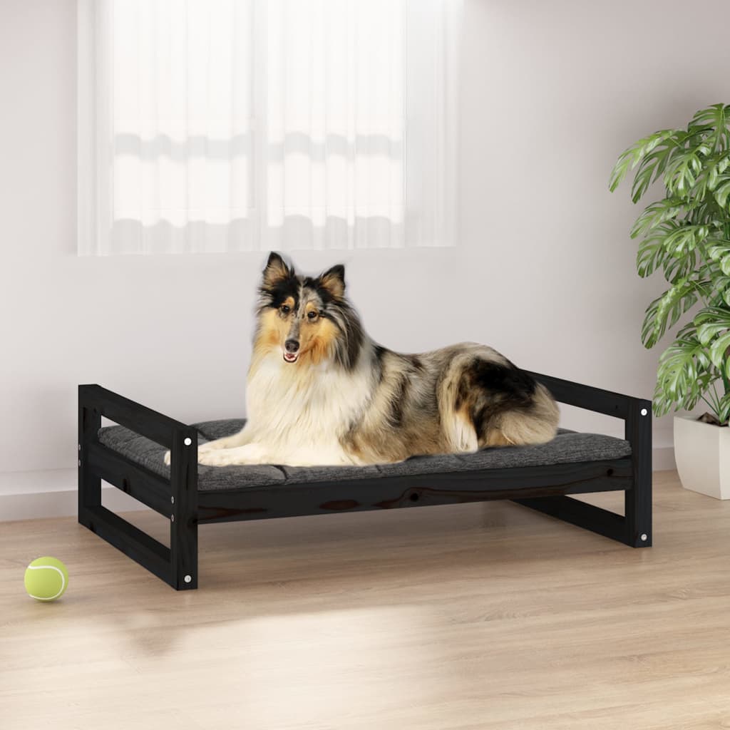 Pat pentru câini, negru, 95,5x65,5x28 cm, lemn masiv de pin - Lando