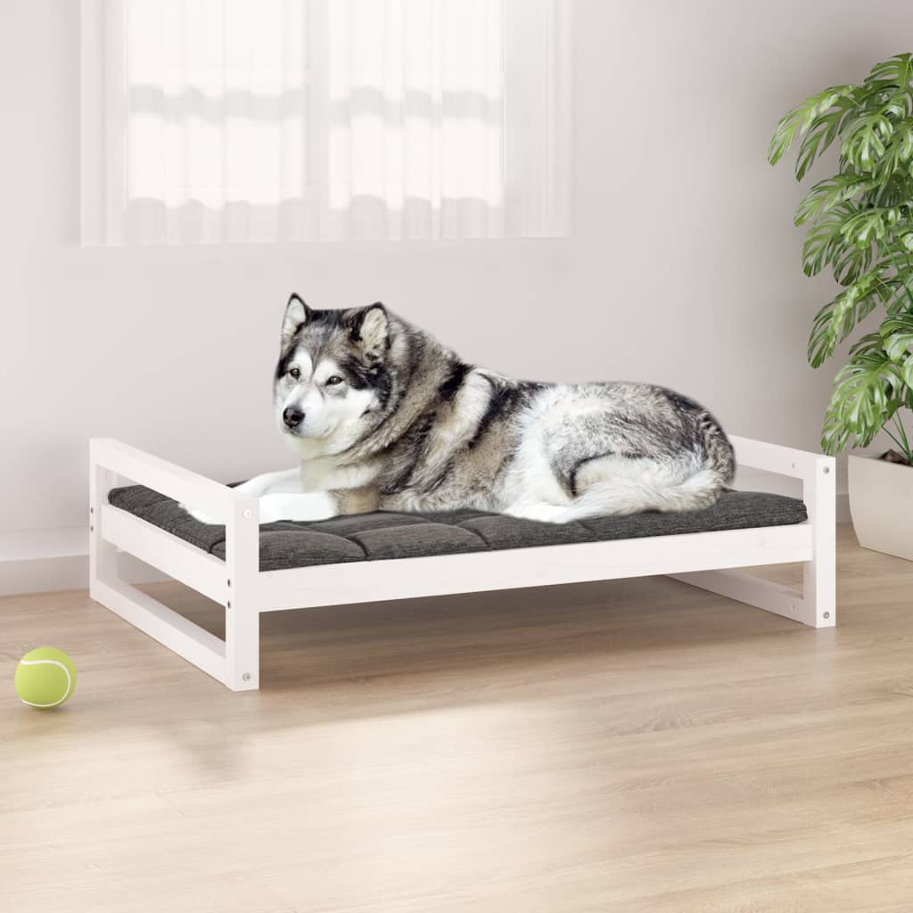Pat pentru câini, alb, 105,5x75,5x28 cm, lemn masiv de pin - Lando