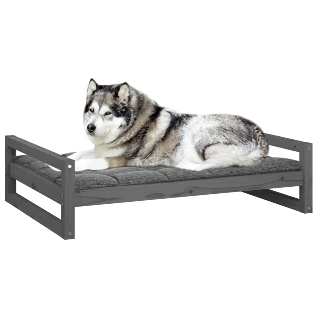 Pat pentru câini, gri, 105,5x75,5x28 cm, lemn masiv de pin - Lando