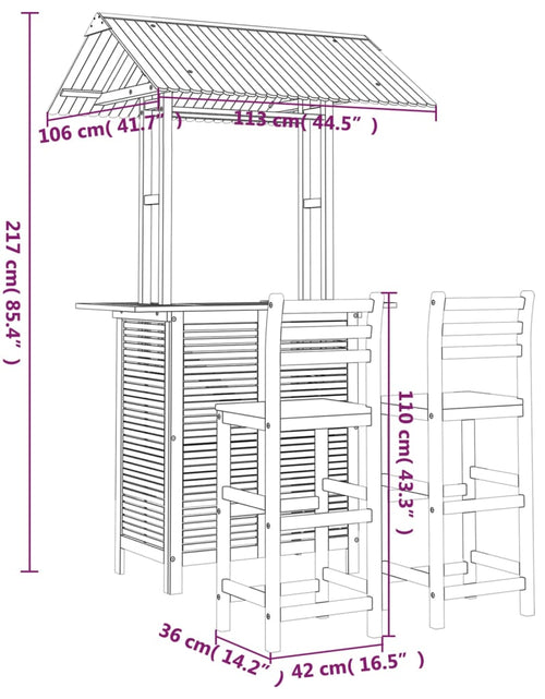 Încărcați imaginea în vizualizatorul Galerie, Set mobilier de bar de grădină, 3 piese, lemn masiv de acacia - Lando
