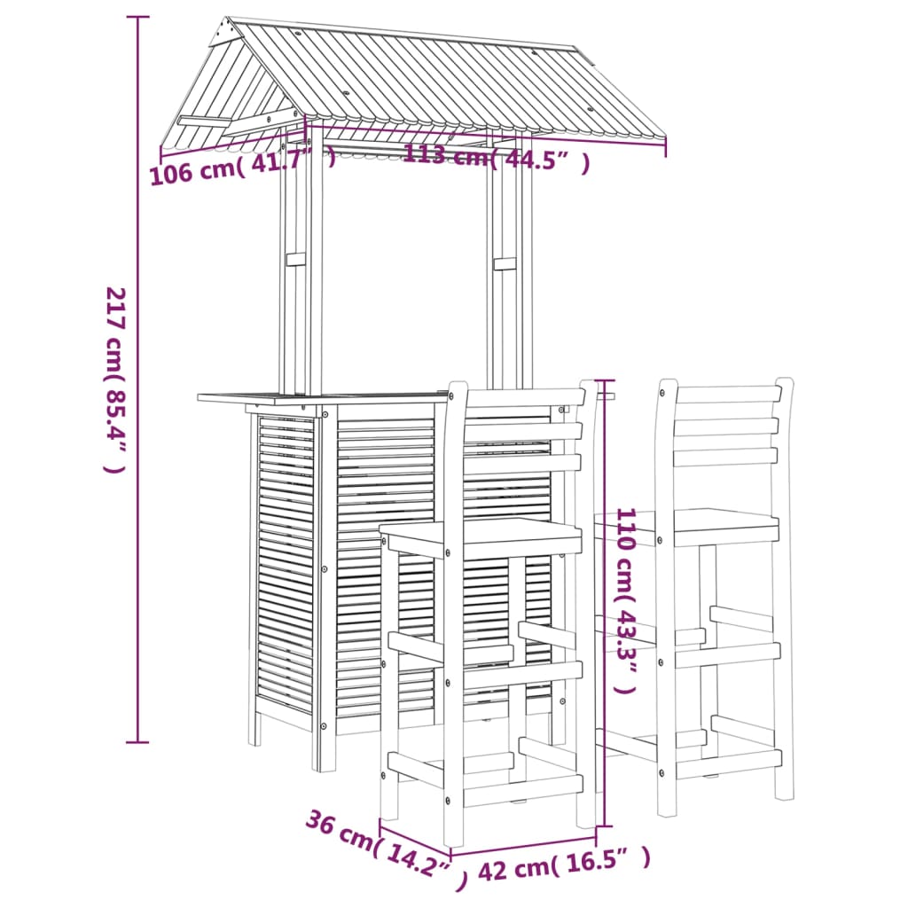 Set mobilier de bar de grădină, 3 piese, lemn masiv de acacia - Lando