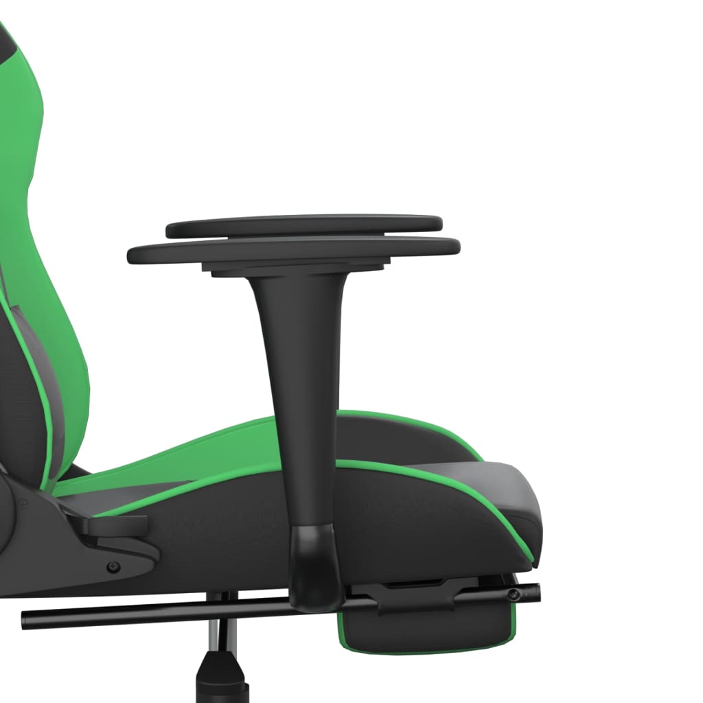 Scaun gaming de masaj/suport picioare, negru/verde, piele eco - Lando