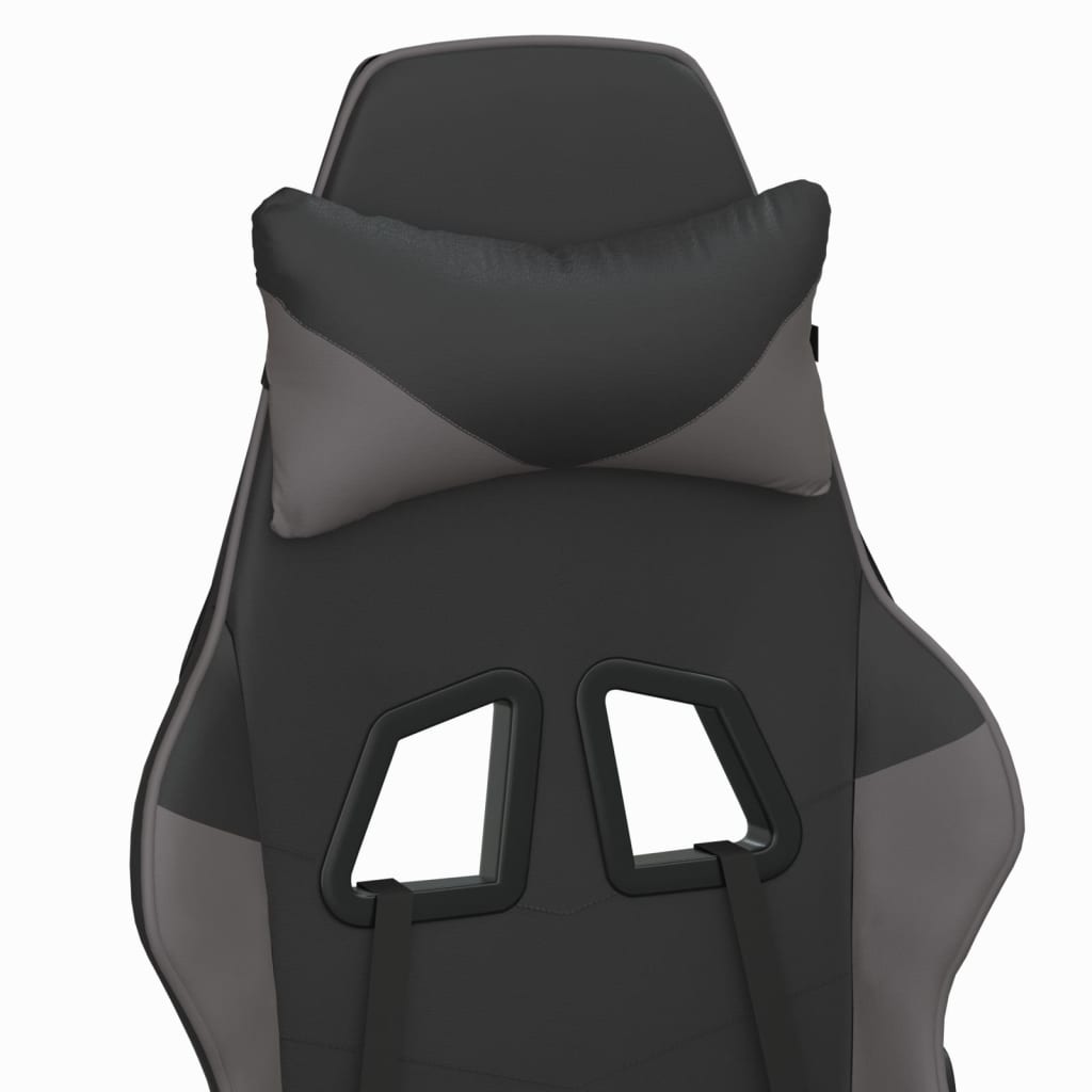 Scaun de gaming cu masaj/suport picioare, negru/gri, piele eco - Lando