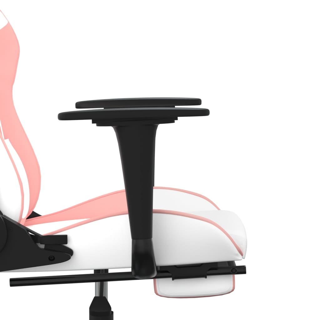Scaun gaming de masaj/suport picioare, alb/roz, piele ecologică - Lando