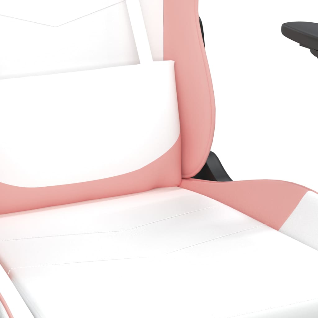 Scaun gaming de masaj/suport picioare, alb/roz, piele ecologică - Lando