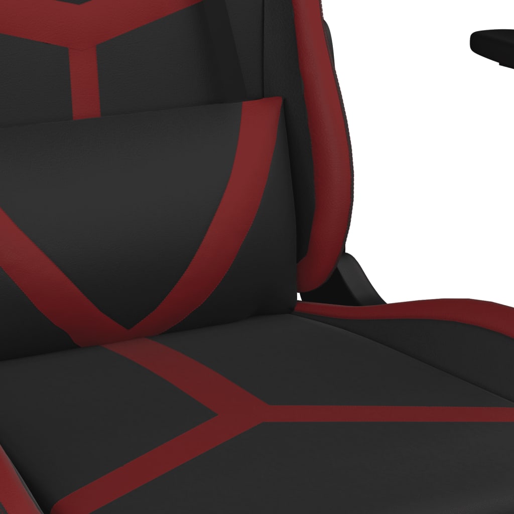 Scaun de gaming de masaj, negru și roșu vin, piele ecologică - Lando