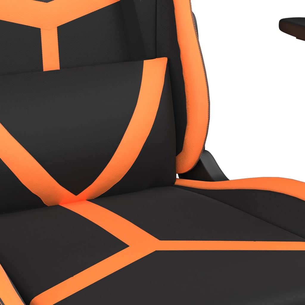 Scaun gaming masaj/suport picioare, negru/portocaliu, piele eco - Lando