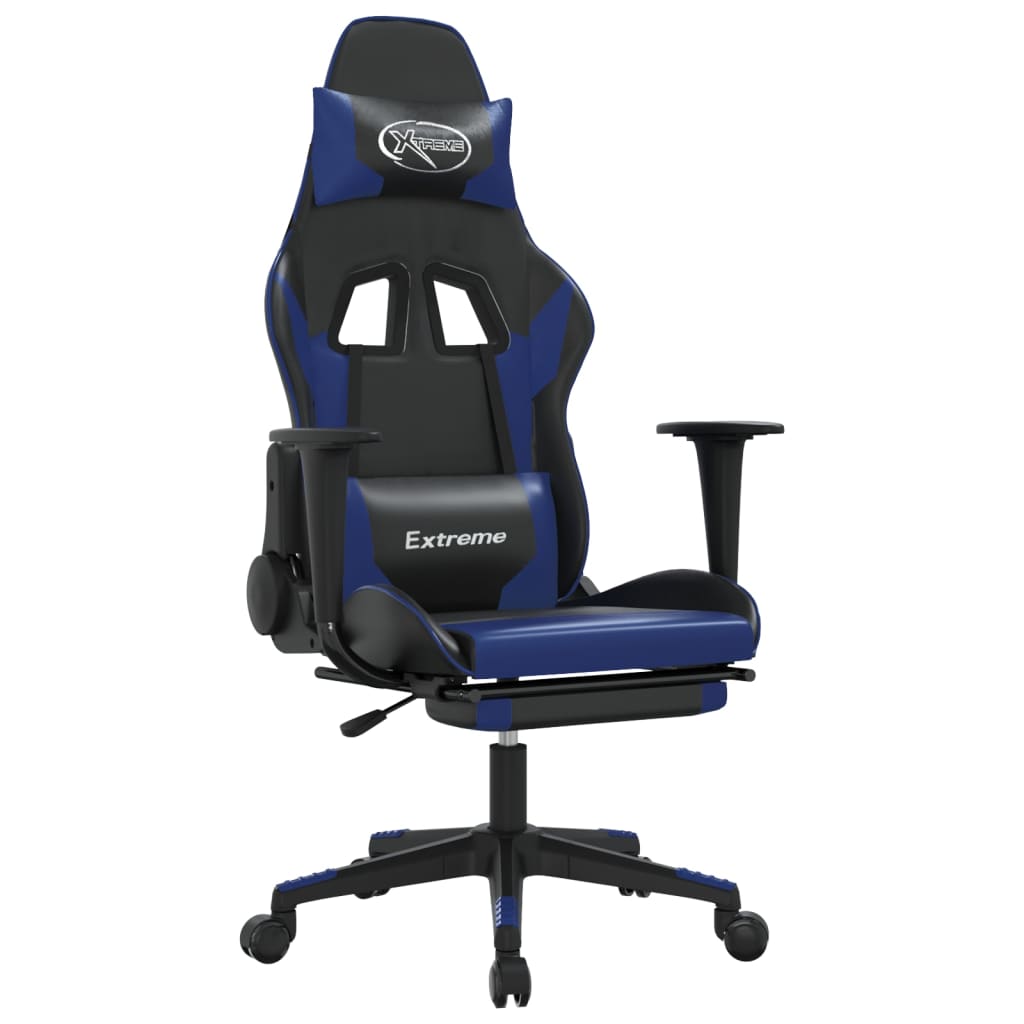 Scaun de gaming masaj/suport picioare negru/albastru piele eco - Lando