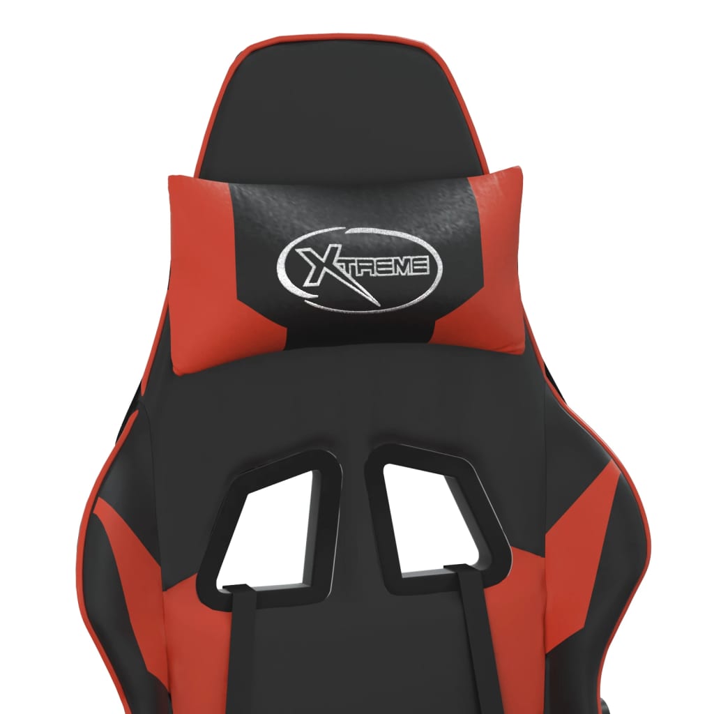 Scaun de gaming cu masaj/suport picioare, negru/roșu, piele eco - Lando