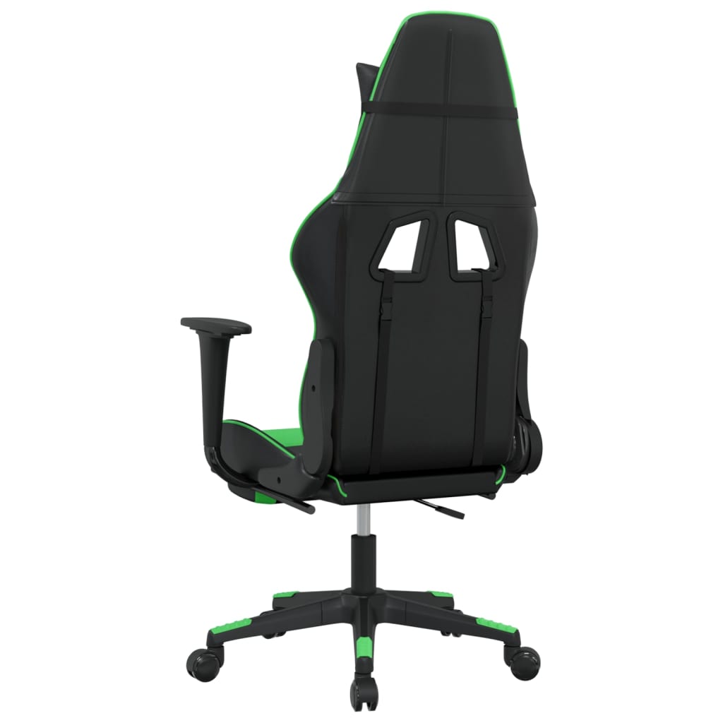 Scaun gaming de masaj/suport picioare, negru/verde, piele eco - Lando