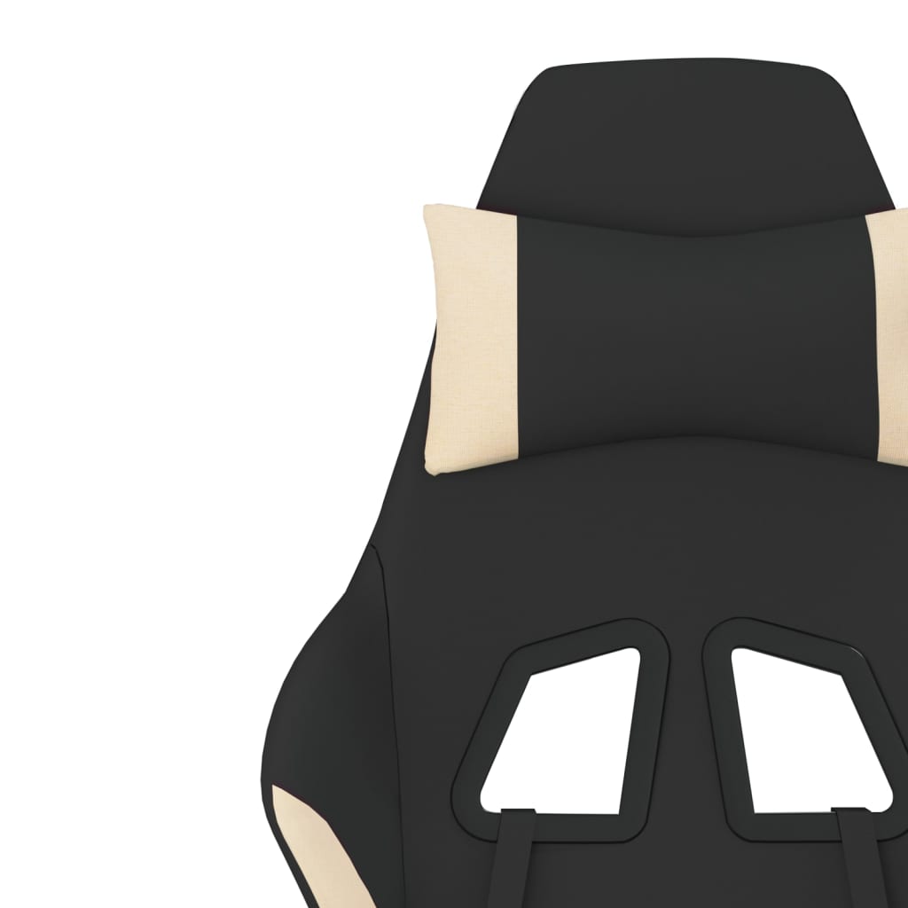 Scaun de gaming cu masaj/suport picioare, negru și crem, textil - Lando
