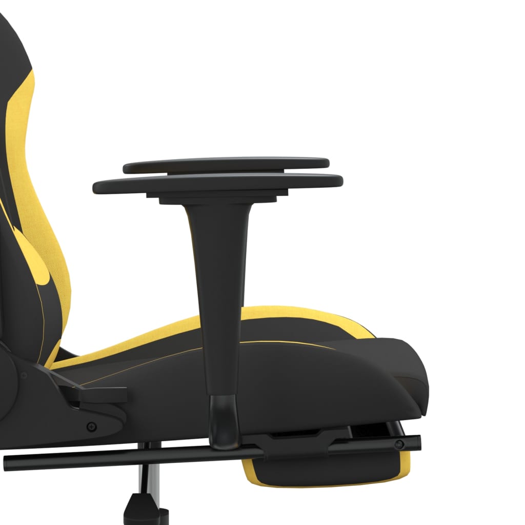 Scaun de gaming cu masaj/suport picioare, negru/galben, textil - Lando