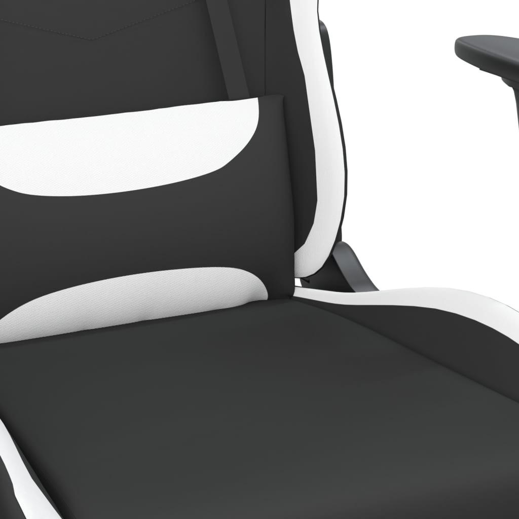 Scaun de gaming cu masaj/suport picioare, negru și alb, textil - Lando