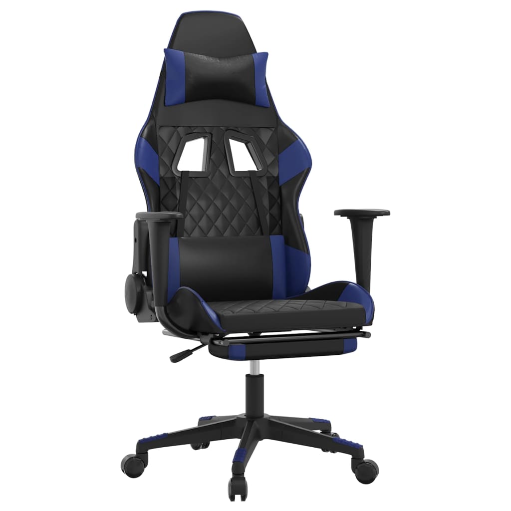 Scaun de gaming masaj/suport picioare negru/albastru piele eco - Lando